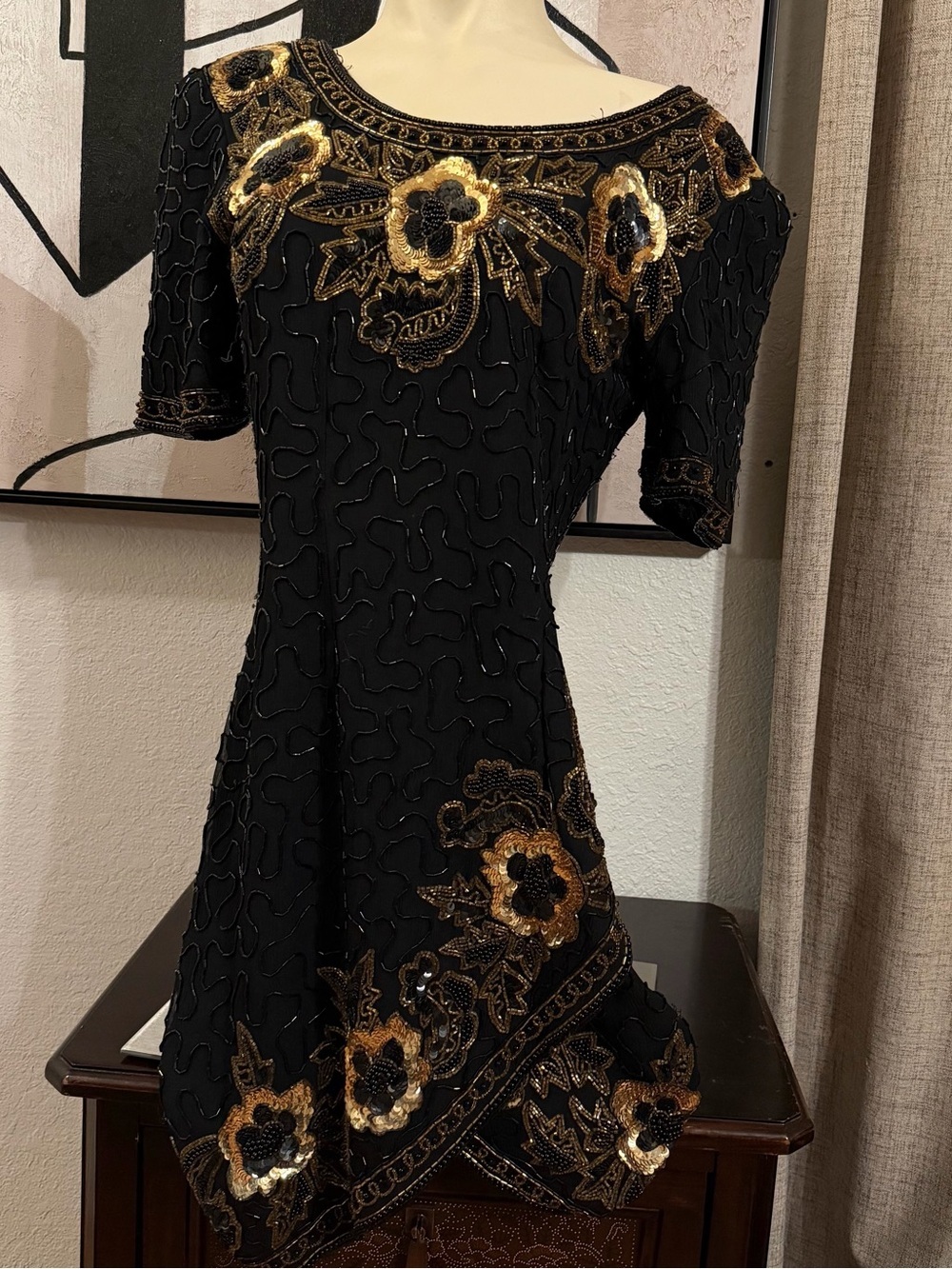 Vintage Stanay 100% Solk Beaded Cocktail Dress Form Sz 4
